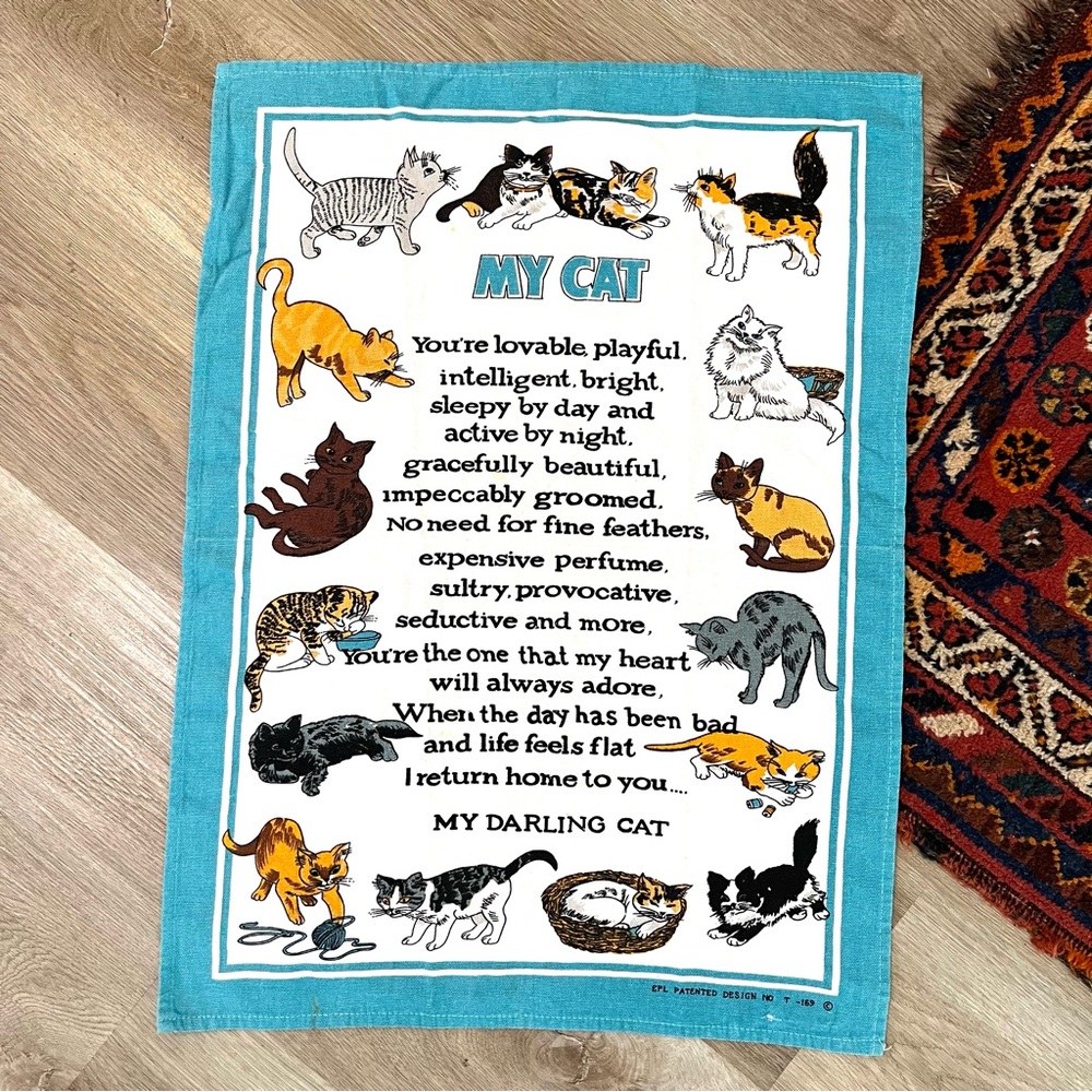 Vintage 90s cat hanging wall tapestry/scarf/bandana